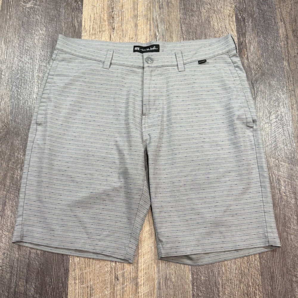 Travis Mathew Golf Shorts Mens 34x9 Grey Striped Performance Stretch Casual